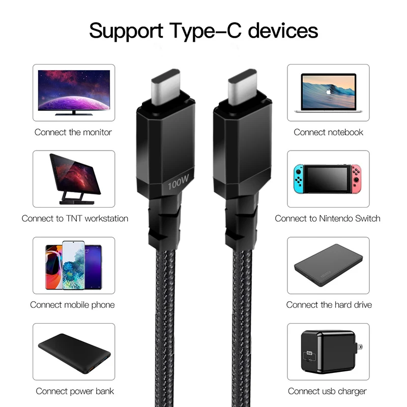 Fast 100w Type C Data Cable Fast Charging 5A Cable C To C Charger Cables For Macbook Phone