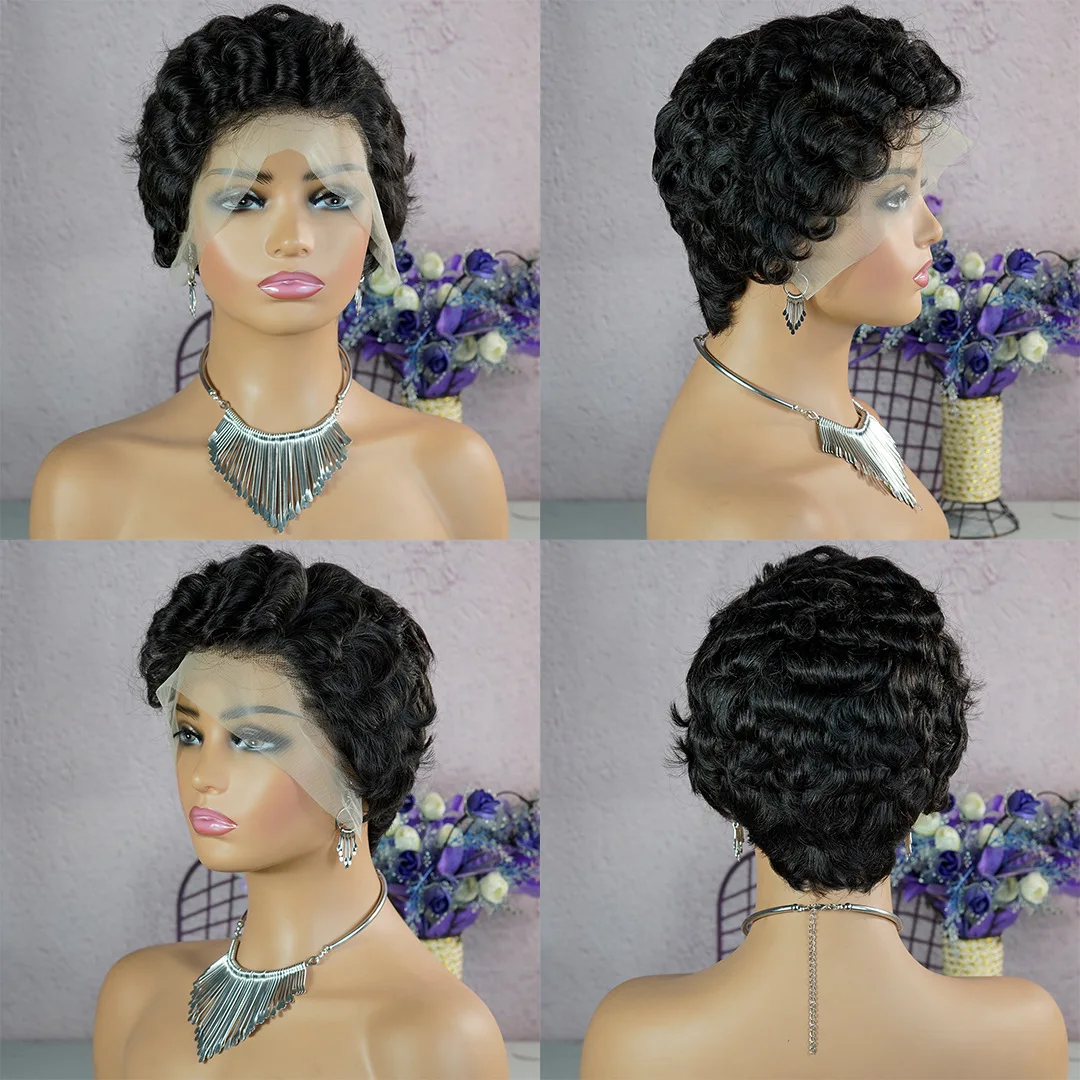 Human Hair Wig 13x4 Short Human Hair Natural Color Silk Elf Headsets In