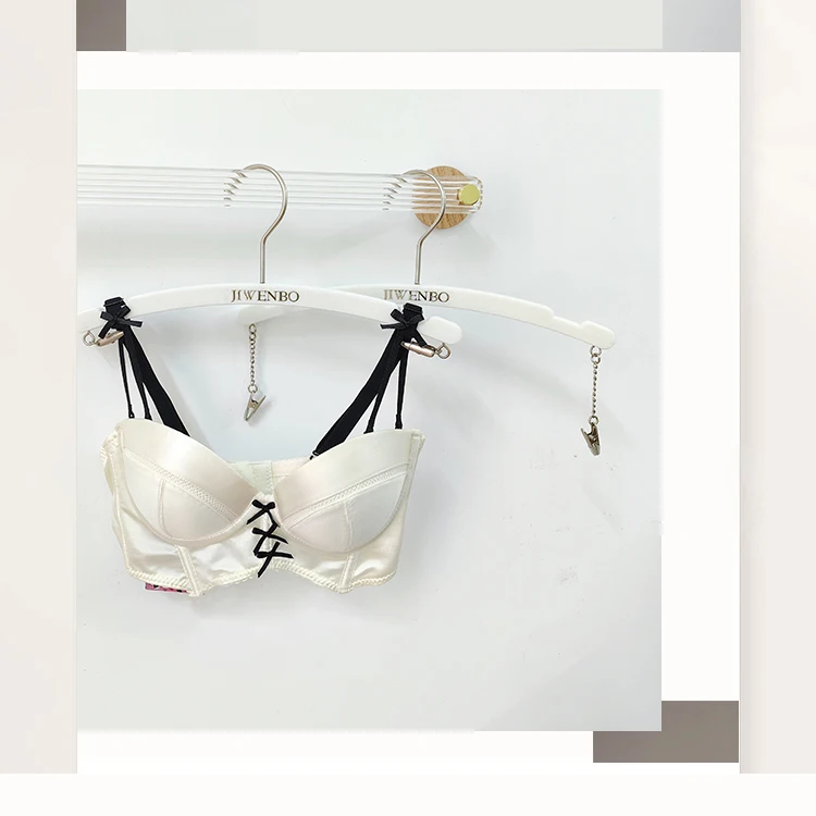 30cm Customized Logo Underwear Hangers Plastic Velvet Lingerie Hangers With Clips For Bra Brand