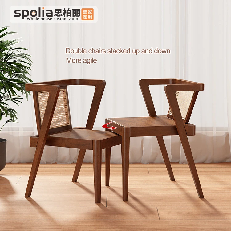 Solid Wood Balcony Dining Table with Rattan Chairs Small Coffee Tea Set for Leisure Courtyard Negotiation Stackable Storage