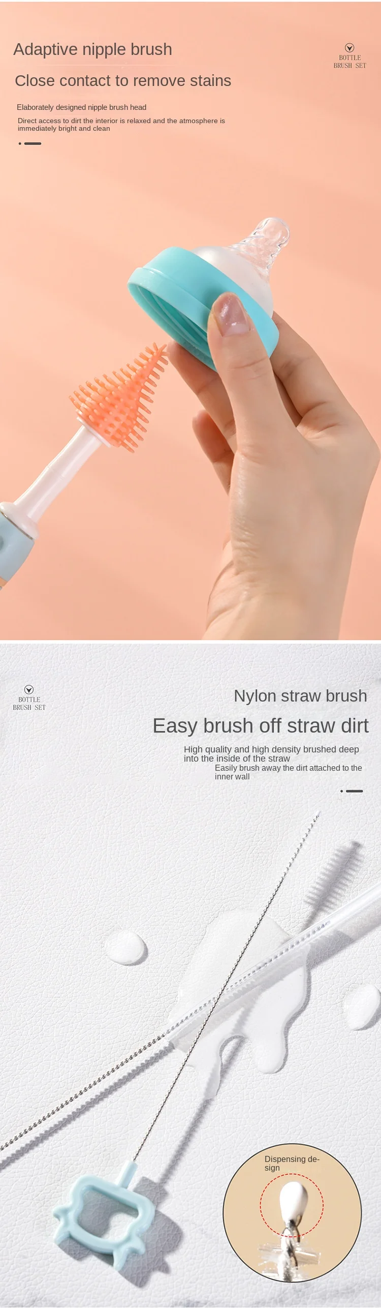 4 Pcs Baby Milk Bottle Cleaning Brush Set Sponge Cup Washing Brush