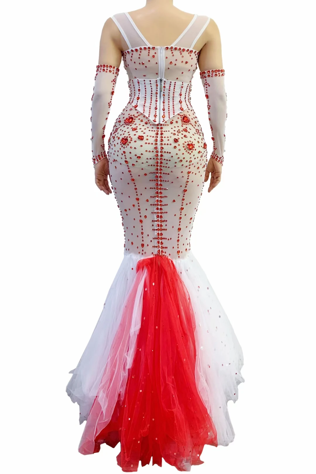 fitted lace wedding dress Jane Summers Joelle White Beaded Tea Length Mermaid Wedding Rehearsal Dinner Dress 2 / Off White with Beading , Female , Adult main image 0