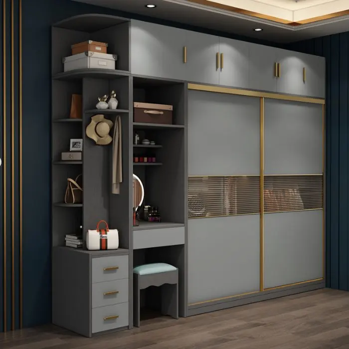 Black White Gold Bedroom Furniture Wooden Modern Minimalist European Style Wardrobes with Storage Glass