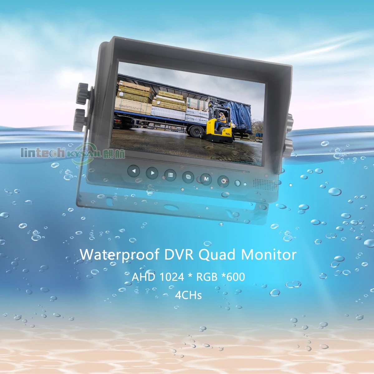 AHD 7inch Waterproof DVR Split Quad Monitor With Metal Housing IP69K for Heavy Duty Trucks Excavator Mining Car Forklift