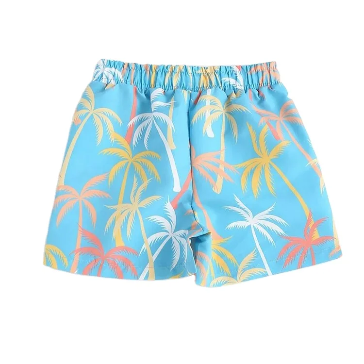 90-120cm Yellow Pink Blue Color Boho Brief Polyester Hawaiian Swim Trunks Children Boy Swim Shorts