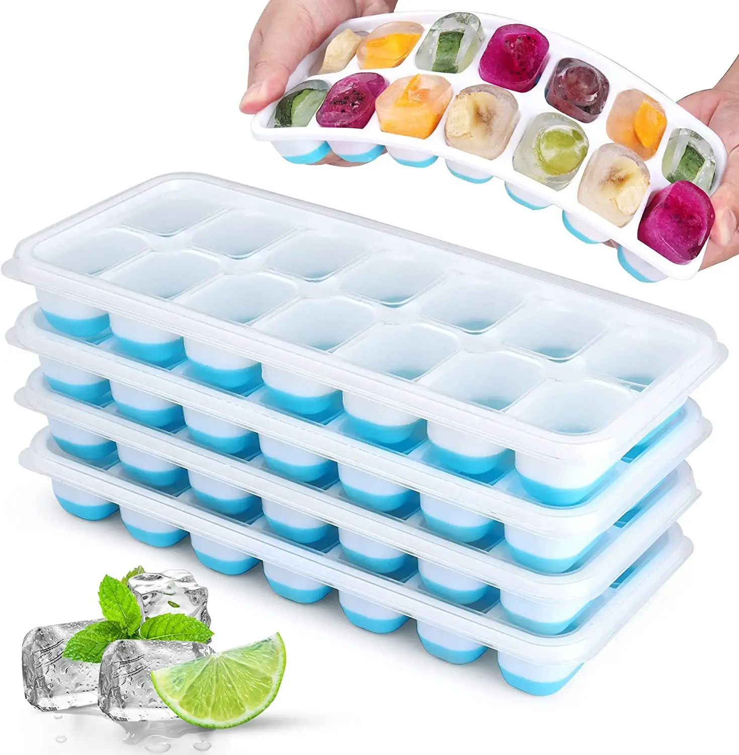 Ice Cube Trays 14 Grids Silicone Ice Cube Molds with Removable Lid  Easy-Release Stackable Ice Cube Tray for Cocktail Freezer