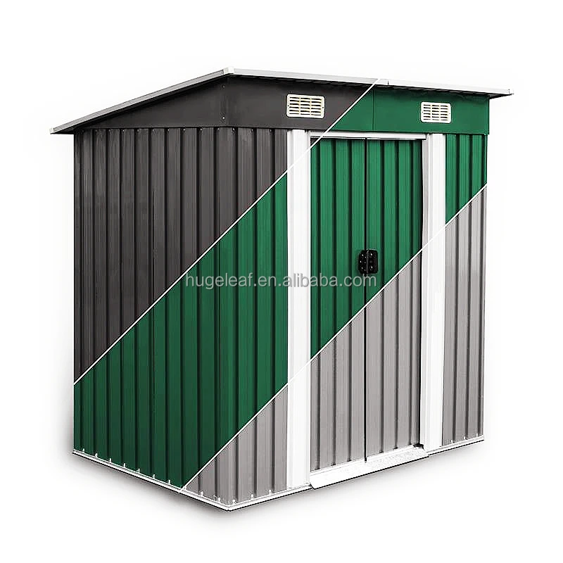 Easily Assembled Waterproof Lockable Double Sliding Doors Flat Roof Garden Metal Tool Storage Shed for Backyard Patio Poolside