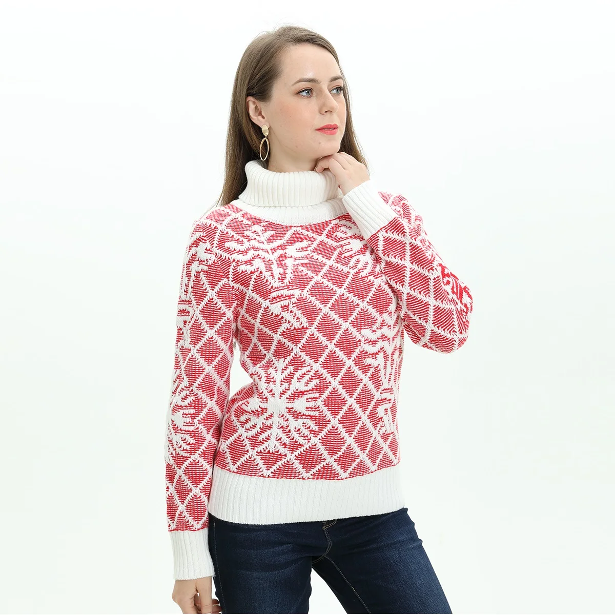 Maglione Invernale Da Donna A Maniche Lunghe – Morbido In Acrilico, Scollo A Barca, Stampa Geometrica, Casual E Confortevole