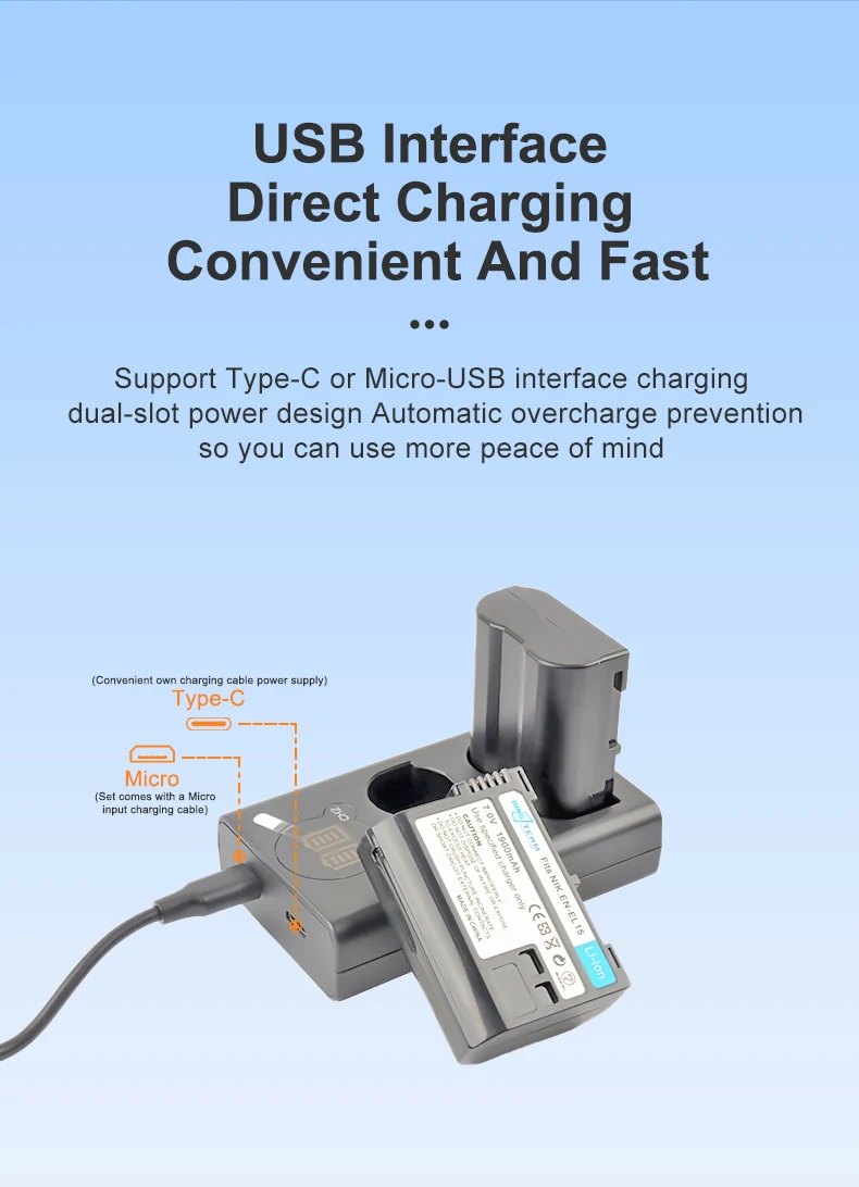 Smart LCD Display 2-Channel EN-EL15 Battery Dual Fast Charger for Nikon Z5 Z6 Z6 II Z7 Z7II D600 D610 D600E D800 D810 Cameras factory