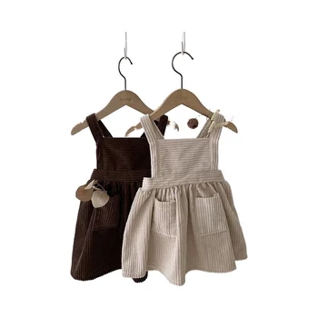 Girls dress fashion spring and autumn baby cotton corduroy sleeveless dress