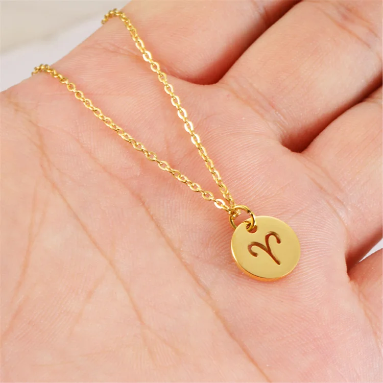 Women Pendant Necklace Gold Color 12 Zodiac Sign Aries Leo Necklaces