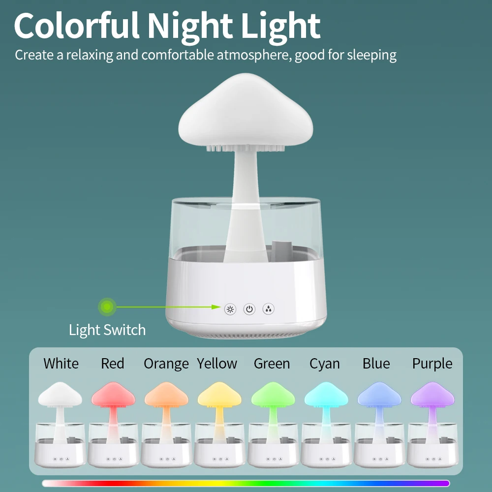 Wooden Color 450ml 7 Color Night Light White Noise with Rain Sounds Rain Cloud Humidifier to Relaxing and to Aid Sleep
