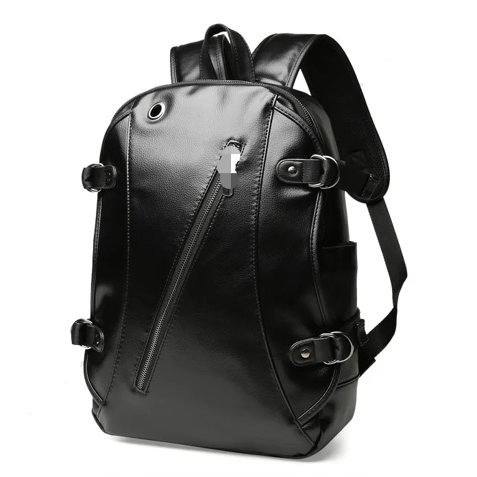 Fashion Travel Big Capacity Popular PU Men Women Leather Backpack with Earphone Hole