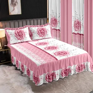The Latest Design of Printed Bed Skirt Features Comfortable Fabric and Is Suitable for Bedroom Bedding Decoration.