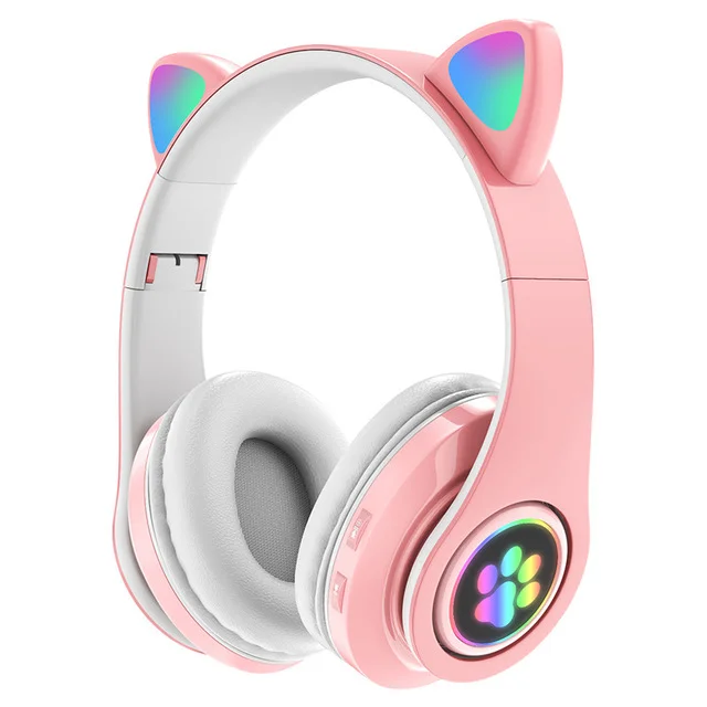 B39 Headsets Women Kids Children Cute Cat Ear Headphones Headset LED Glowing Foldable Cat Ear BT5.0 Earphone Wireless Headphones - ANKUX.COM
