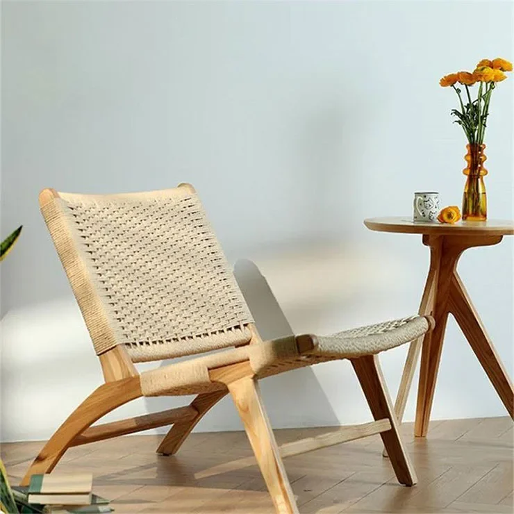 Nordic Rattan Relax Woven Rope Solid Wood Sofa Chair Single Balcony 