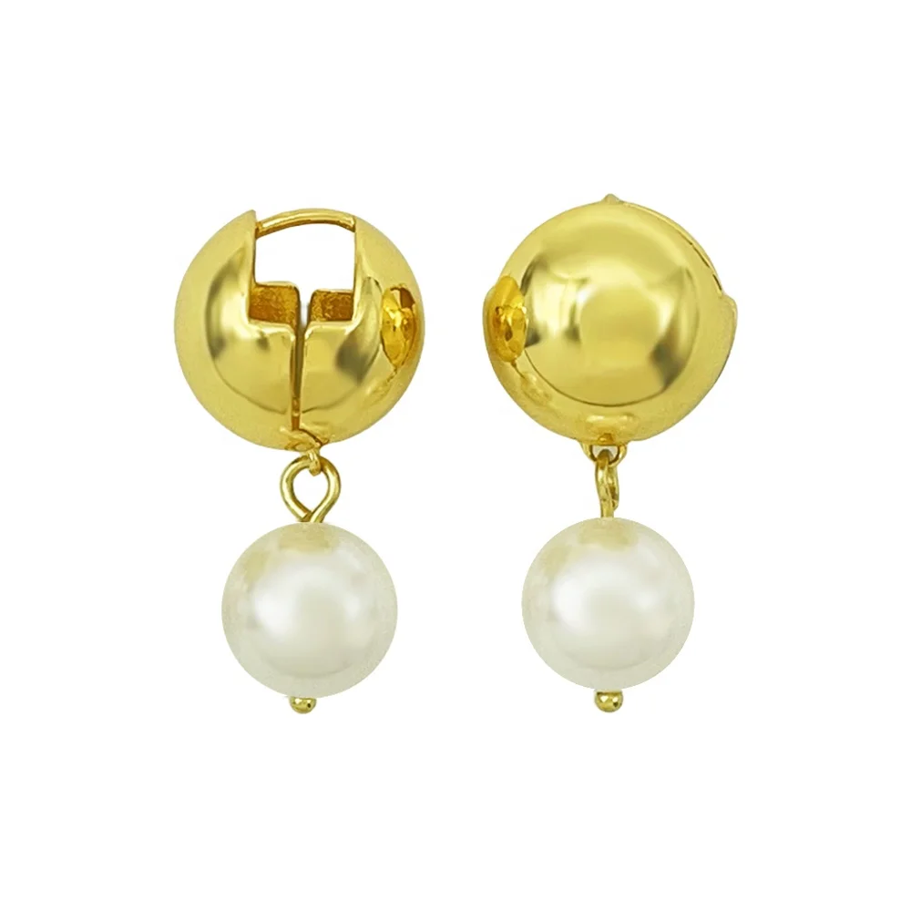 2026 Simple Hot Selling Brass Ball Post and Pearl Pendant 18K Gold Plated Fashion Earring Jewelry for Women and Girl