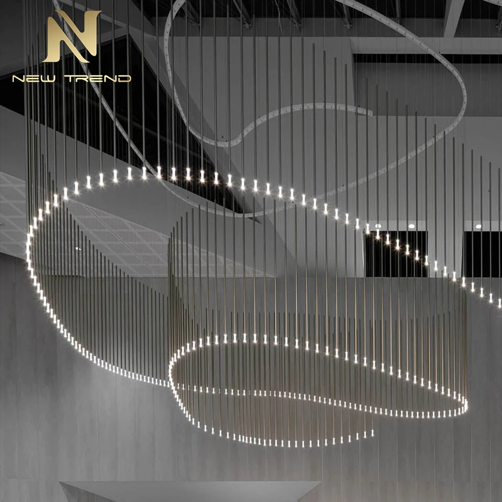 CPL-487 Bespoke Modern Linear Rod Suspension Lamp – Oversized Made-to-Order LED Sculpture for Commercial Projects