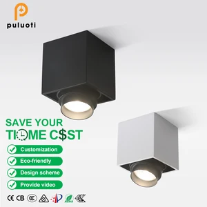 Modern 18W H125mm Spot Lights Aluminum COB Ceiling Light Black Square Surface Mounted 1-Head Adjustable Beam Angle Led Spotlight