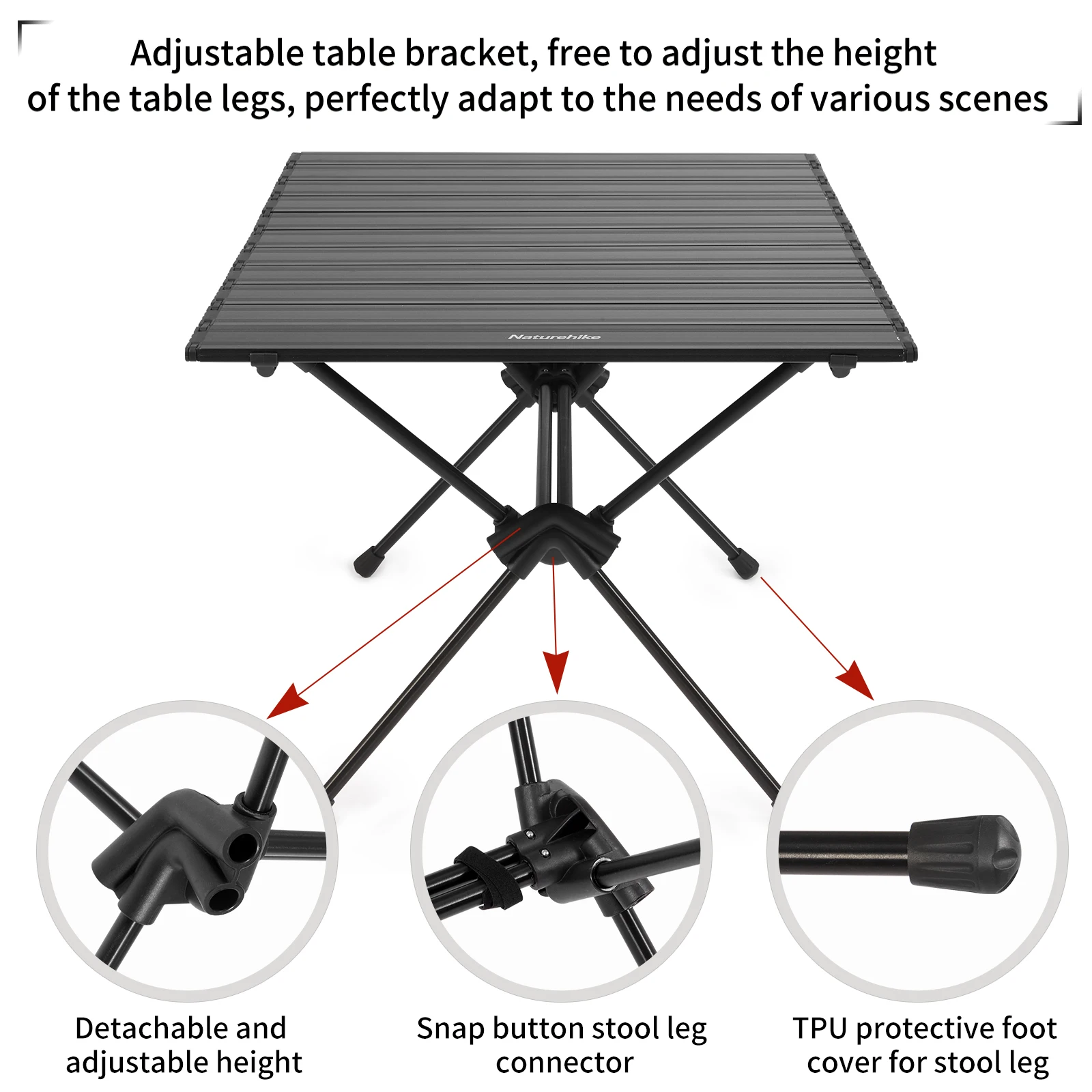 Naturehike Outdoor Camping Ft11 Portable Foldable Table Height