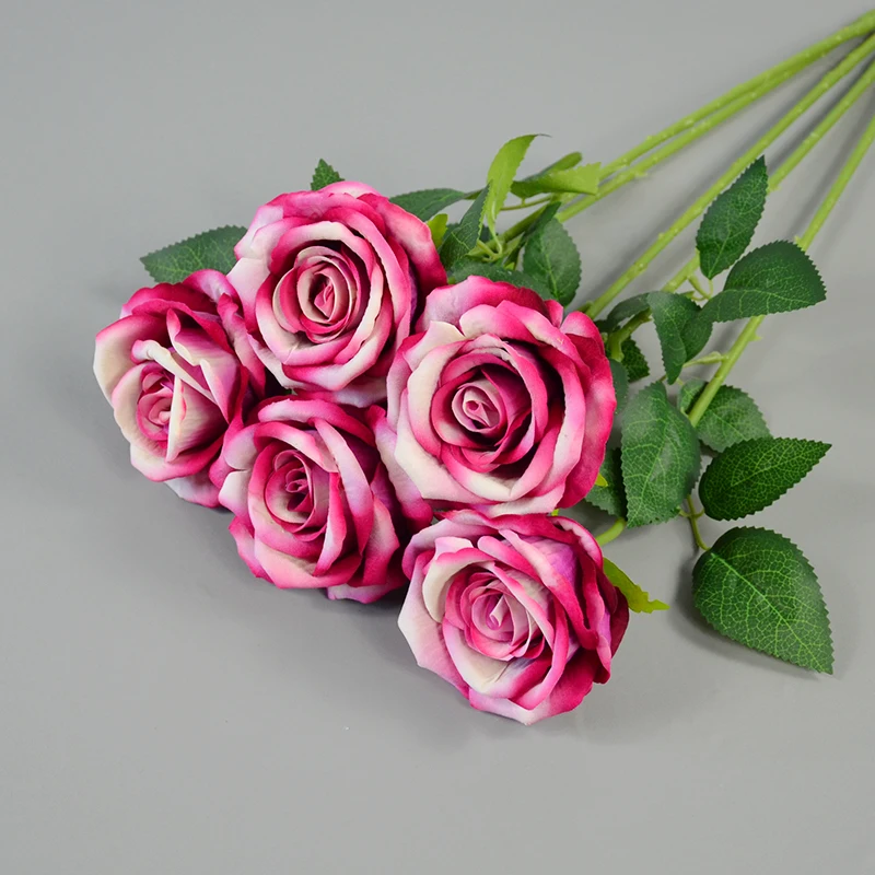 Hot Selling Real Touch Artificial Flower Single Stem Velvet Rose Flower