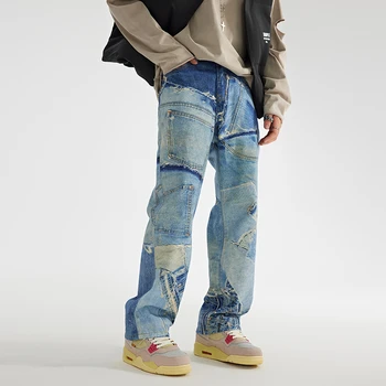 Custom 3D Super Print Men's Light Blue Loose Classic Trousers Full Digital Print Jeans Loose Straight Vintage Loose Jeans