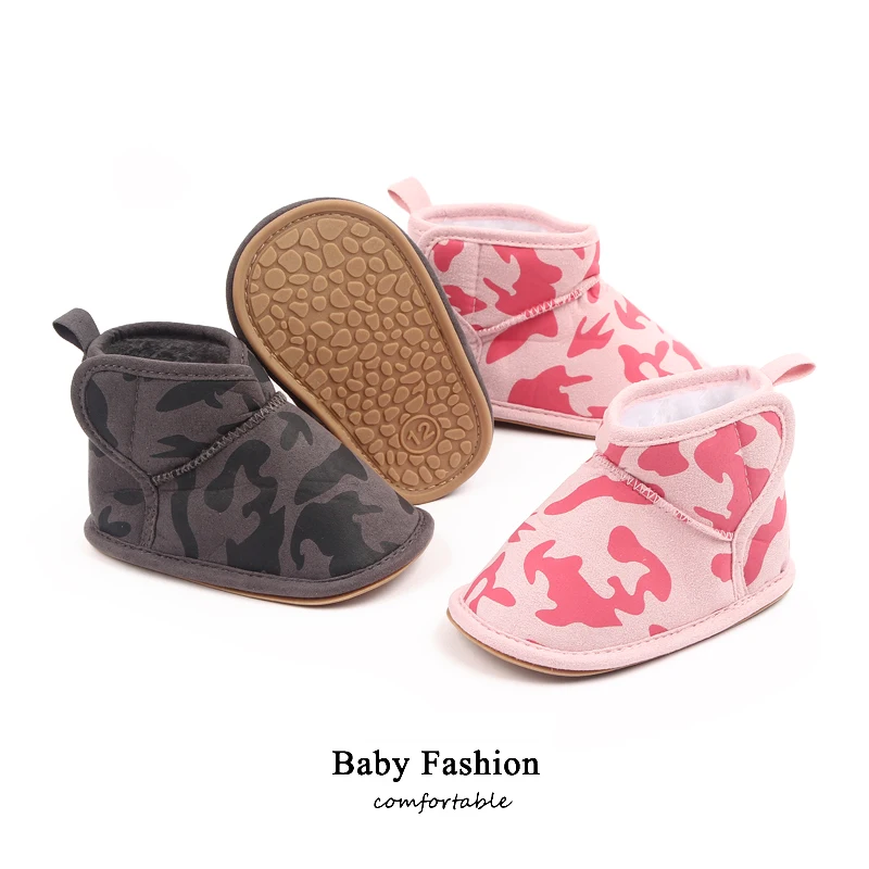 New Winter Fleece Thickened Soft Base Camouflage Anti-slip Baby Girls and Boys Warm Cotton Boots supplier