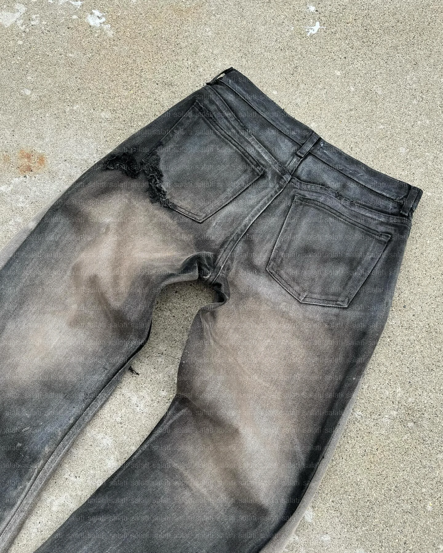 Salati Custom Trousers Manufacturer Designer Wax Patchwork Distressed Wash Vintage Wide Leg Ripped Denim Pants Flared Jeans Men gallery 4