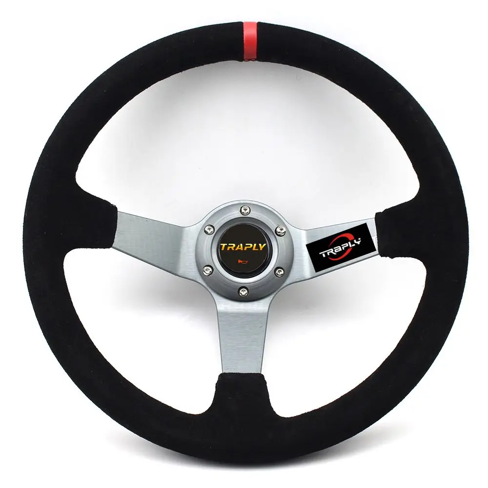 350 мм/14 дюймов серое/черное глубокое покрытие замша кожа гоночный автомобиль спортивное Рулевое колесо для