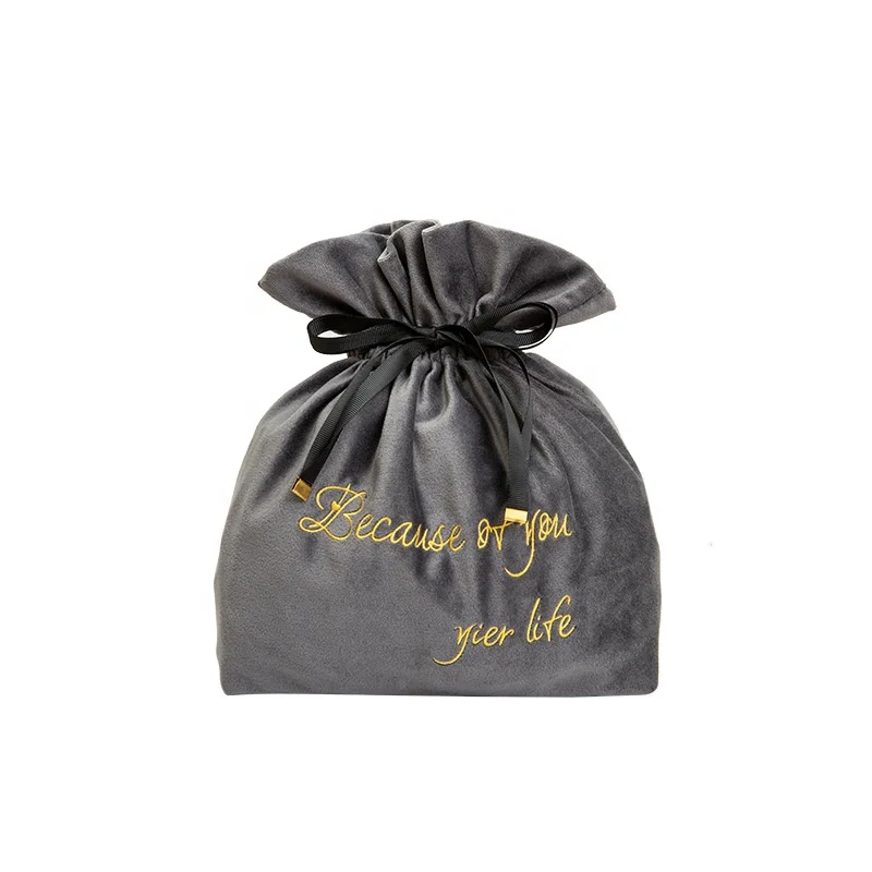 High Quality Custom Velvet Drawstring Pouch with Embroidery logo Soft Velvet Large Capacity Pouch for Jewelry