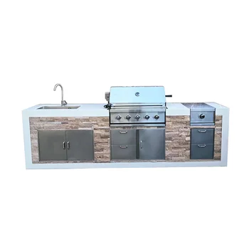 Hot Sale Backyard Roof Cooking Gas Grill 304 Stainless Steel Outdoor BBQ Kitchen Cabinets