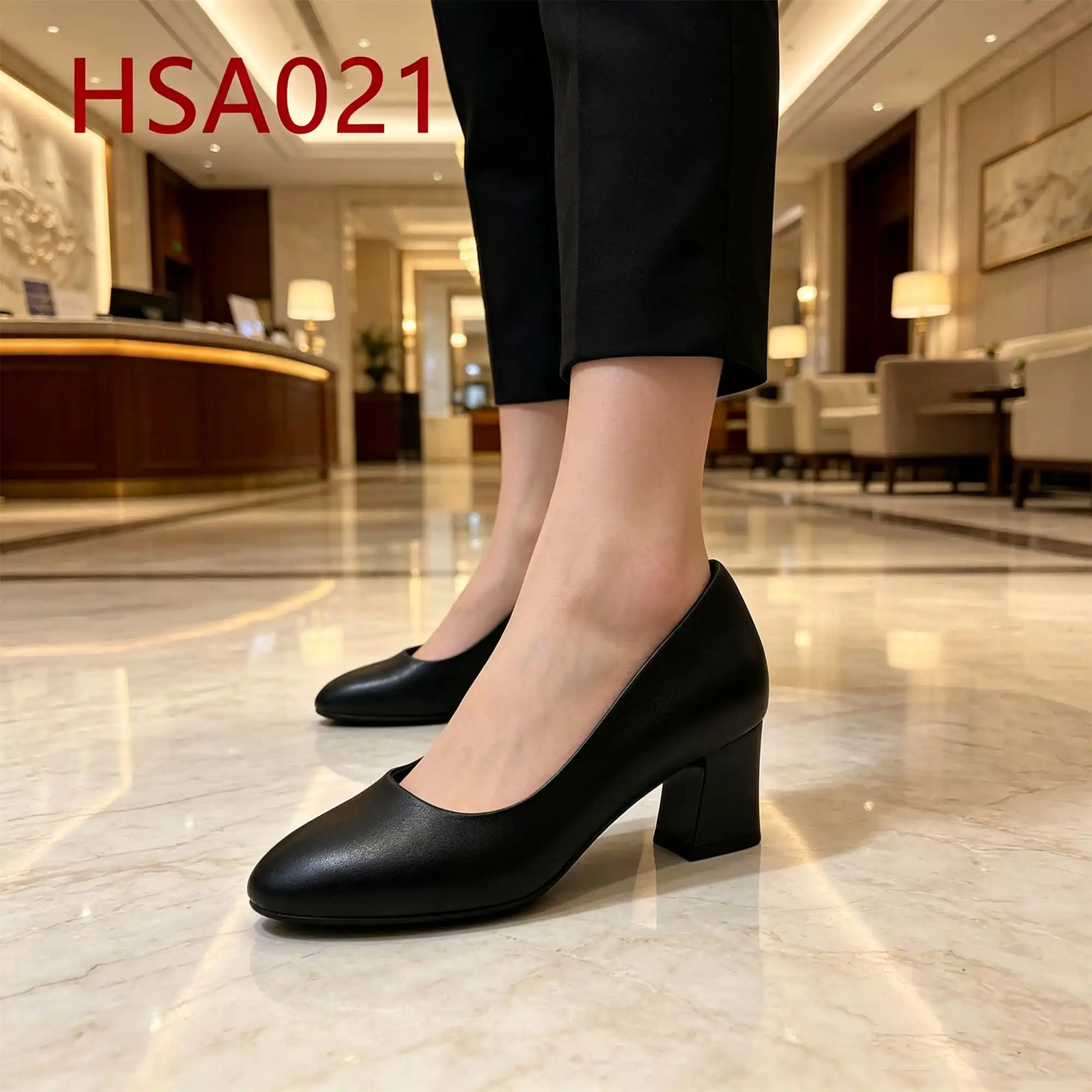 ZYF,Airport Terminal Long Time Wear Anti-tired Women Leather Shoes Full Grain Leather Round Toe Hua Singh Uniform Shoes HSA021