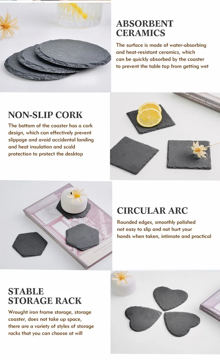 Custom Wholesale Black Slate Coasters Bulk Stone Beer Car Coaster