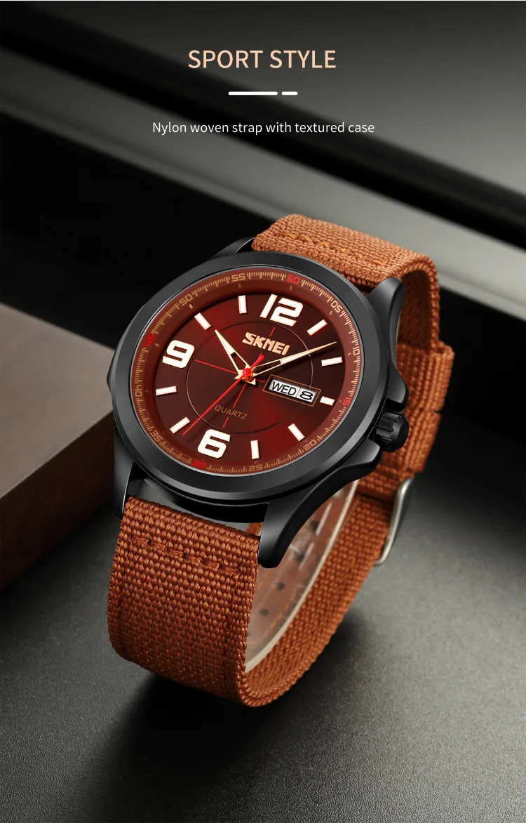 Мужские кварцевые часы с нейлоновым ремешком, 9315