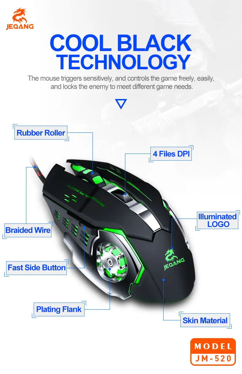 Jeqang Right Hand Orientation 6D Wired Ergonomic Gaming Mouse FCC Certified USB Connection for PC/Desktop Use