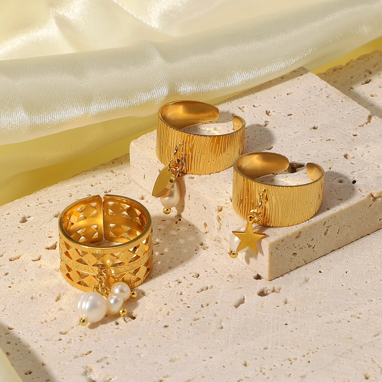Bague Ouverte Avec Perle D'eau Douce - Taille 50 - Plaqué Or 18 Carats Garanti Sans Nickel - Marque Petugons