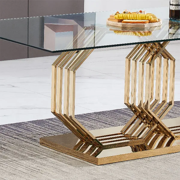 Modern Dining Table Design Irregular Base clear Glass Dining Table