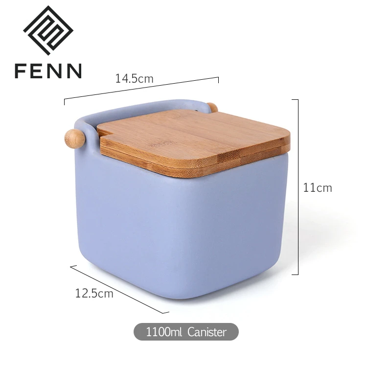 FENN popular wholesale tea canisters / ceramic jar canister with bamboo lid for home and kitchen