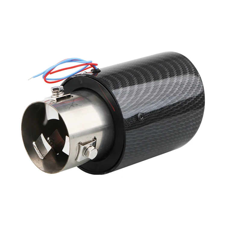 Car Modified Flame LED Luminous Tail Throat Carbon Fiber Racing Tailpipe Light Intake Elbow Car Exhaust Pipe Stainless Steel Tip