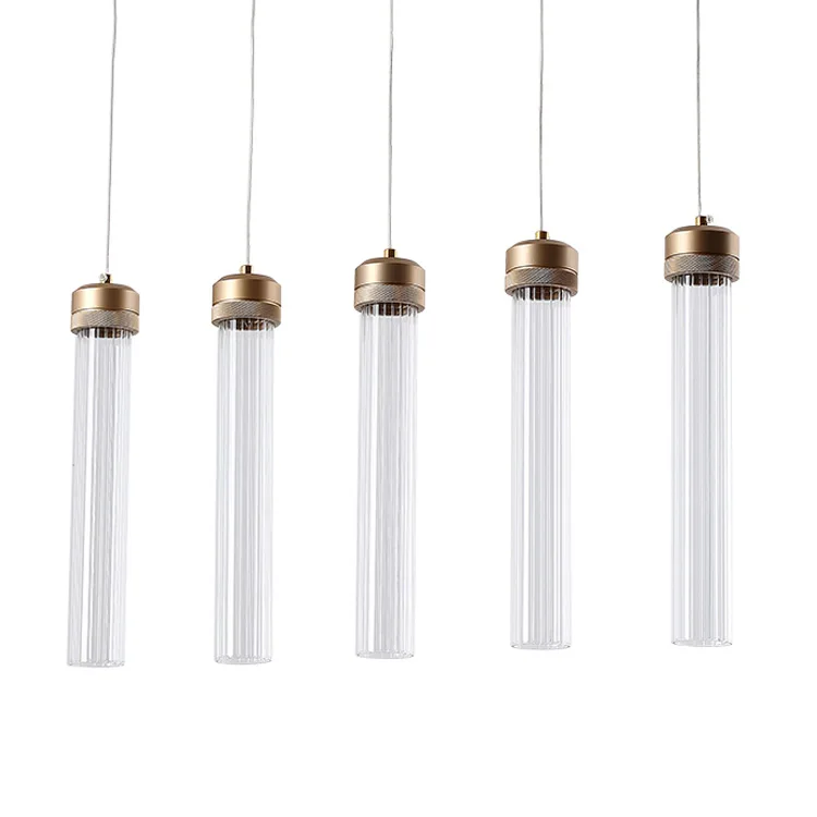 Modern Led Pendant Light Metal Stripe Round Tube Glass Light Cover