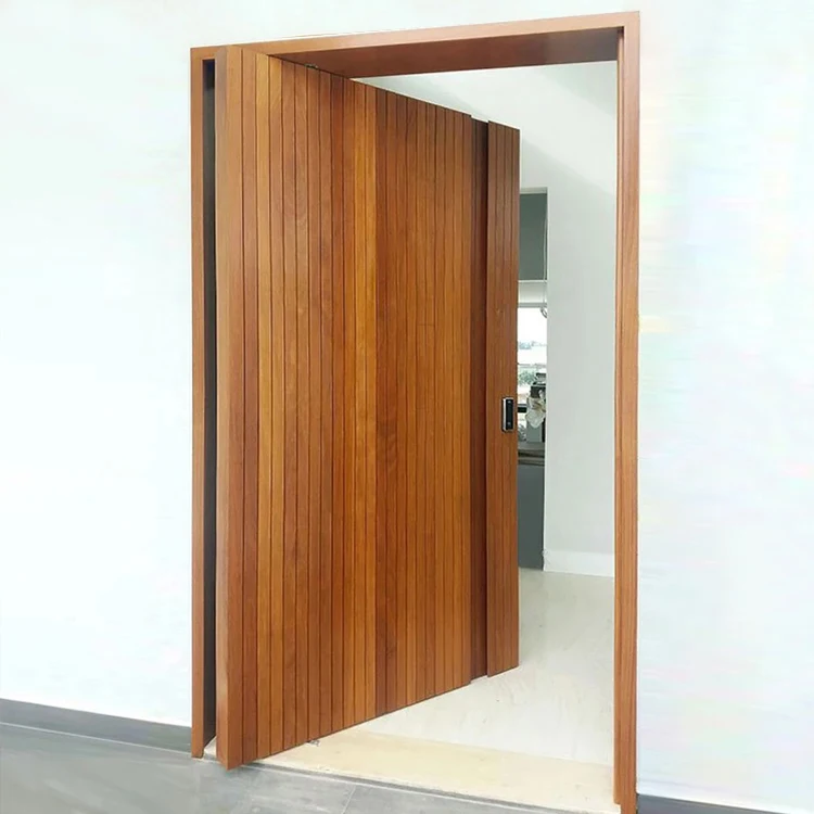 Factory Price Modern Front Entry Revolving Single Wooden Doors Design Exterior Main Entrance Large Solid Wood Pivot Door Systems