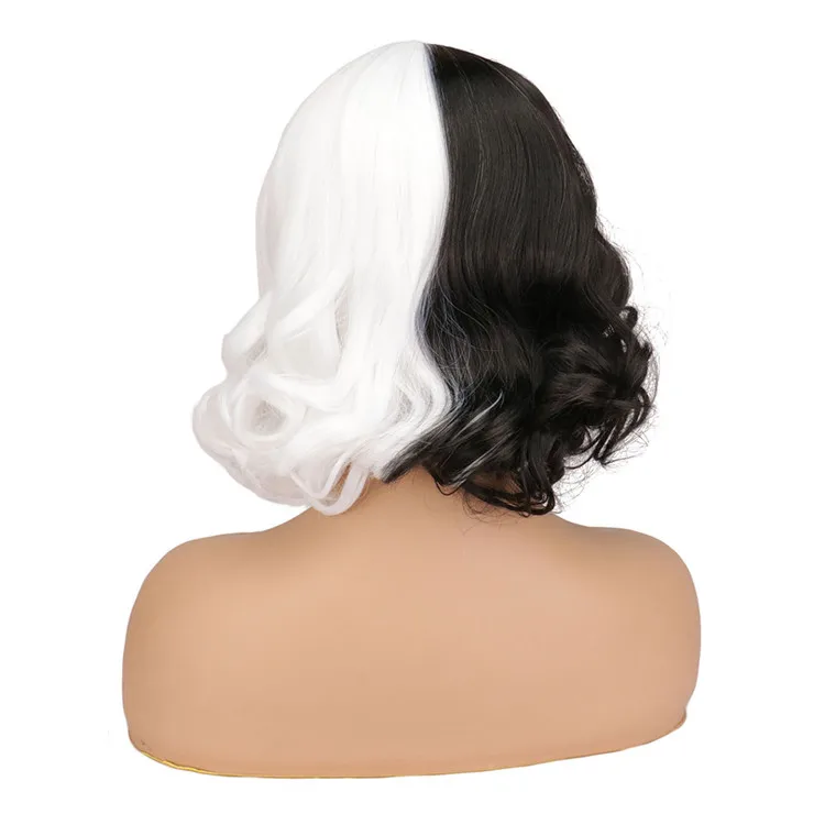 Hot Sale Short Body Wave Half White Half Black Cruella De Vil Kuila Cosplay Wigs For Women Free Wig Buy Cosplay Wig Black And White Wig Kuila Cosplay Wigs Product On Alibaba Com