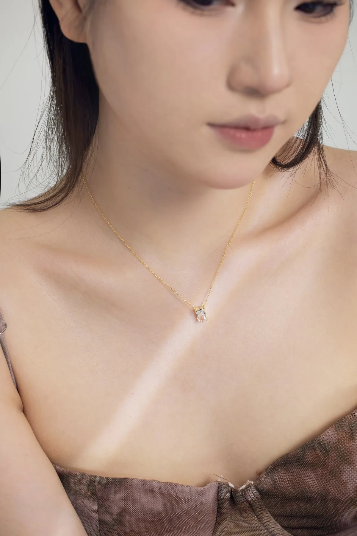 KAKODIY Matte 925 Sterling Silver Necklace 8A Cubic Zirconia Link Rectangular Pendant 18K Gold Plated Women's Necklace detail 2