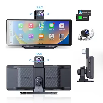 Hot 10.26 Inch Portable Carplay Screen with 360° Rotating Camera Apple Carplay Android Auto WIFI BT 4K Dash Cam Front+Rear 1080P