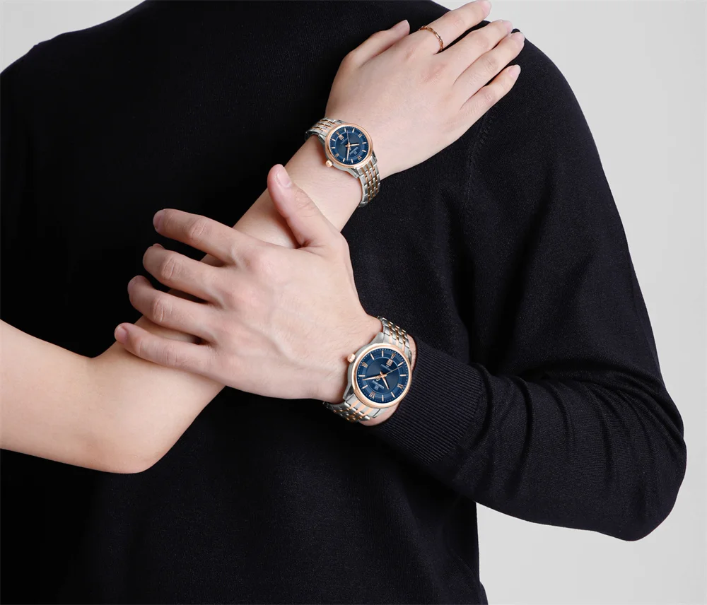 NAVIFORCE 8040 SRGBE Blue Big Dial Rose Golden Couple Watch