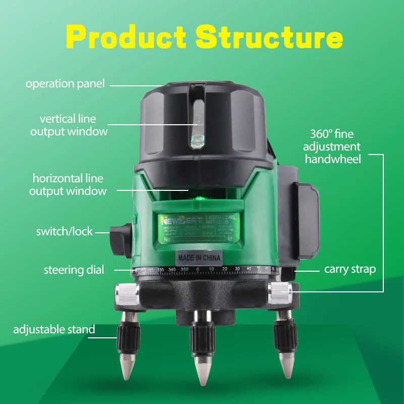 Laser Is Clearly Visible in sunlight 2-line Green Light Level Fan Small Building Laser Infrared Line Projector