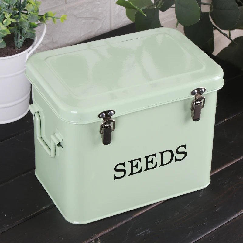 Garden Planting Storage Seed Box Tool Classification with Lock Seeds Storage Container Galvanized Iron Green Seed Tin Box