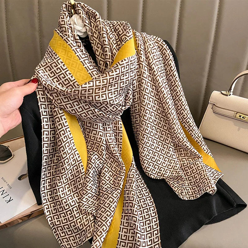Wholesale New Design Custom Silk Scarf Summer Women Chiffon Silk Hair Hijab  Luxury Designer Scarf Wraps Printed Silk Head Hijabs