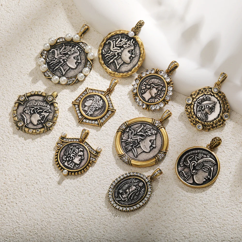 B4633 로마 빈티지 코인 참 지르콘 파베 개성있는 모양 참 펜던트 (쥬얼리 제작용)| Alibaba.com