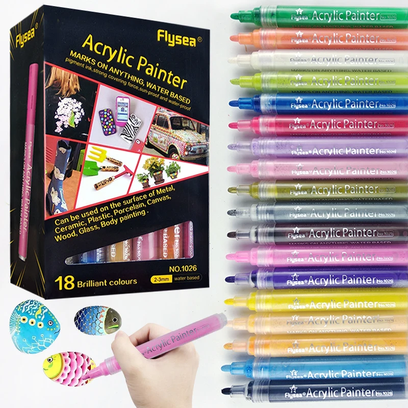 Flysea 18 Colors Acrylic Paint Pens Soft Brush Tip - Temu